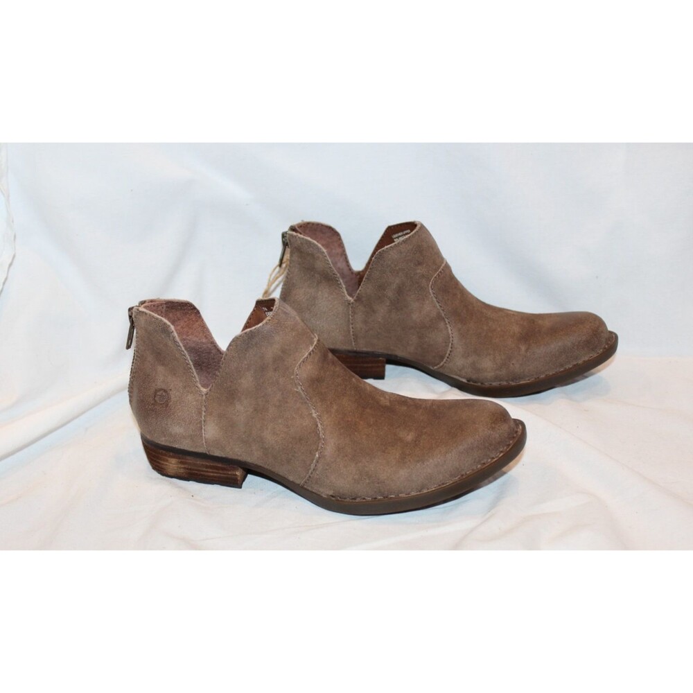 BORN Kerri Ankle Flat Bootie Boots Leather Western Comfort 7 Taupe Distressed - Picture 3 of 7